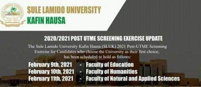 SLU Post-UTME screening schedule for 2020/2021 session