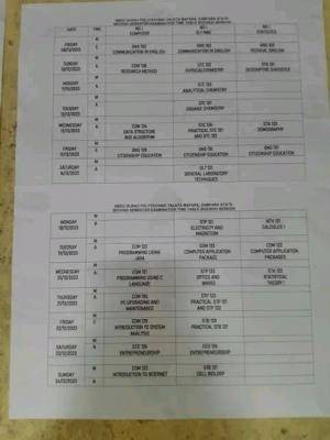 Abdu Gusau Poly second semester examination timetable, 2022/2023 session