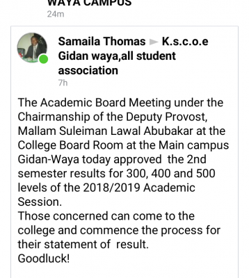 Kaduna State COE approves 2nd semester 2018/2019 results of final year degree students