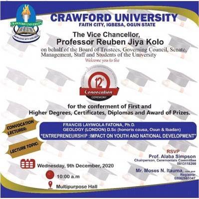 Crawford University announces 12th convocation ceremony