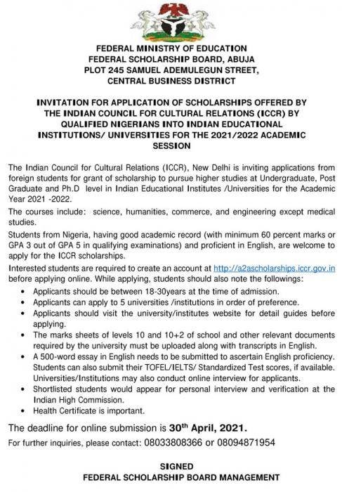 Indian government invites Nigerian students to apply for scholarships