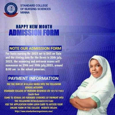 Standard College of Nursing Science, Minna admission form, 2023/2024