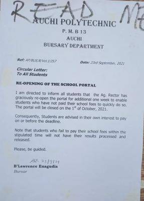 Auchi Poly reopens portal for payment of school fees