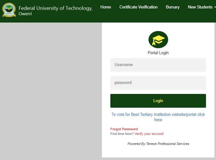 FUTO Postgraduate Students Login Portal