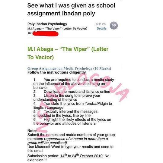 "The Viper"- MI’s Diss Track Becomes an Assignment Topic in Ibadan Poly