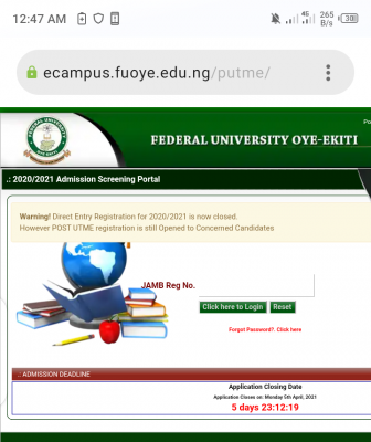 FUOYE new deadline for Post-UTME registration, 2020/2021