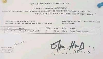 KENPOLY HND PT 1st Batch Admission List, 2023/2024