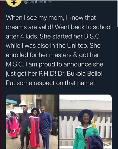 'Your Dreams Are Valid' Boy Celebrates his Mother as she Bags a Ph.D Degree