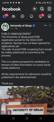 UNIABUJA issues important notice regarding release of Post-UTME form, 2024/2025