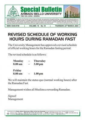 ABU revised working hours during Ramadan