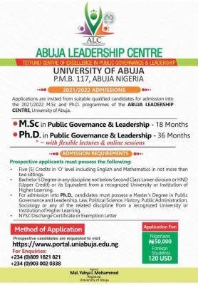 UNIABUJA leadership center admission, 2021/2022