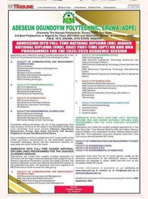 Adeseun Ogundoyin Poly ND/HND Daily Part-time form, 2024/2025