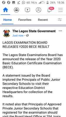 Lagos State releases 2020 BECE results