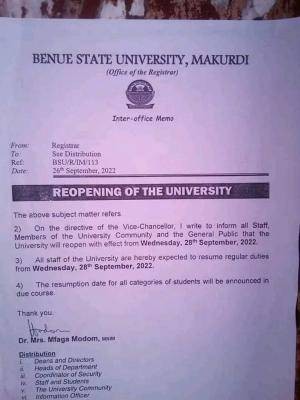 BSUM announces resumption of academic activities