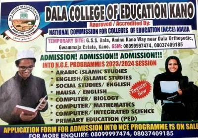 Dala College of Education, Kano admission form, 2023/2024 session