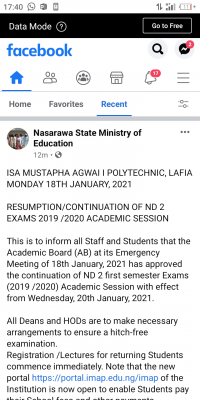 Isa Mustapha Agwai Poly notice on commencement of 1st semester exam, 2019/2020