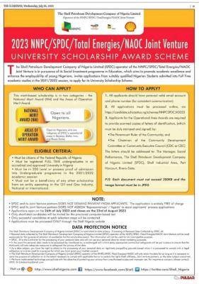 Final Call: 2023 NNPC/SPDC/Total Energies/NAOC Scholarship Scheme - Apply