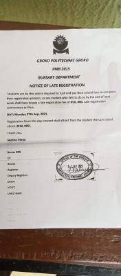 Gboko Polytechnic notice on late registration