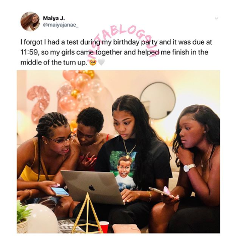 Ladies Put a Birthday Party on Hold to Complete a School Assignment