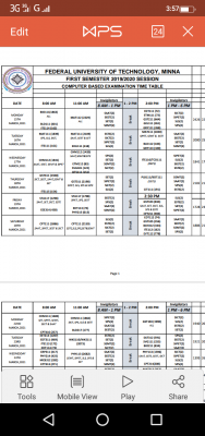 FUTminna 1st semester E-Exam timetable for 2019/2020 session