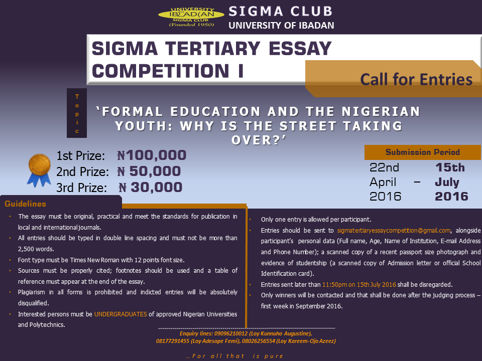 SIGMA Tertiary Essay Competition Calls for Entries - 2016