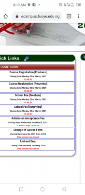 FUOYE admission list and acceptance fee payment deadline, 2020/2021