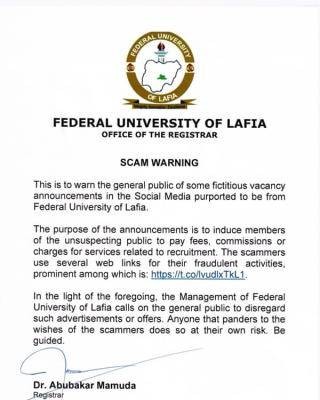 FULAFIA notice on recruitment scam by fraudsters