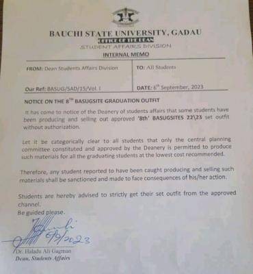 BASUG notice on 8th graduation outfits