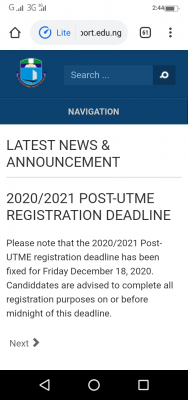 UNIPORT announces Post-UTME registration deadline for 2020/2021 session