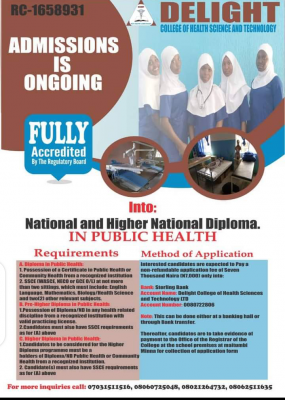 Delight College of Health Science and Technology admission forms, 2020/2021