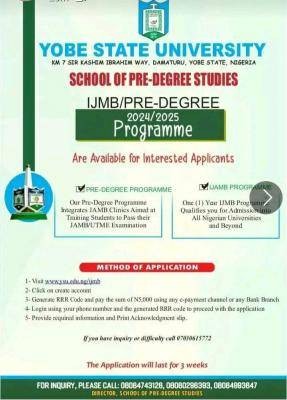 Yobe State University IJMB/Pre-degree admission for 2024/2025 session