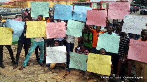 Students Protest as TASUED Stops Defaulters from Writing Exams