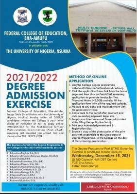 FCE Eha-Amufu Post-UTME screening date for degree applicants