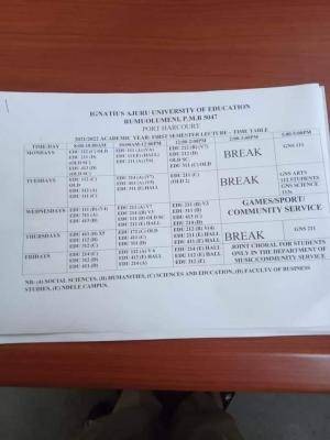 IAUE 1st semester lecture time-table for 2021/2022 session