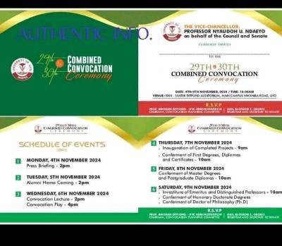 UNIUYO announces 29th/30th combined convocation ceremony