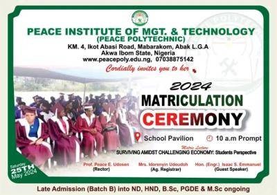 Peace Institute of Management and Technology announces 2024 Matriculation Ceremony