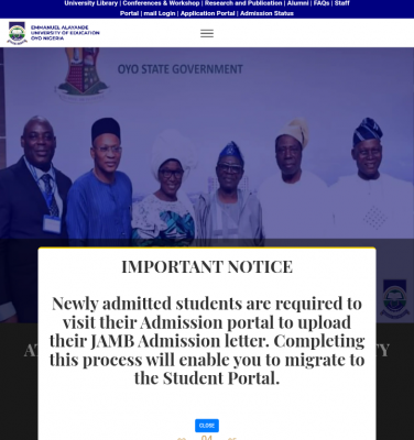 Emmanuel Alayande University of Education notice to freshers on Uploading of JAMB Admission Letter