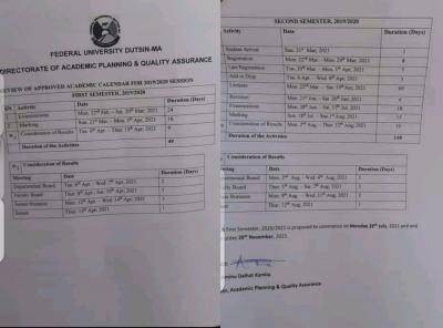 FUDustin-Ma: reviewed academic calendar for 2019/2020 session