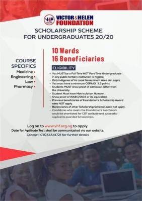 Victor And Helen Foundation Scholarship 2020 For Young Nigerian Students