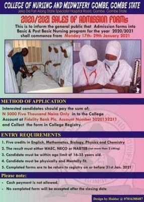 College of Nursing and Midwifery, Gombe basic & post-basic nursing admission, 2020/2021