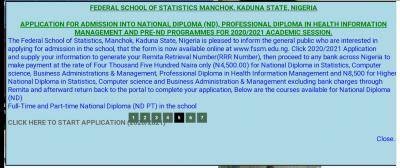 Federal schools of Statistics Manchok, Kaduna admission for 2020/2021 session