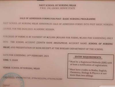 School of Nursing Mkar 2020/2021 Admission Form