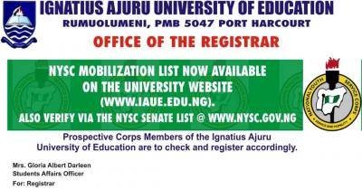 IAUE Senate approved list for NYSC 2023 BATCH A