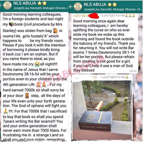 Lawyer Uses "Curse" to Recover Her Stolen Book at The Nigerian Law School