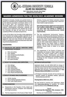 Al-Istiqamah University, Sumaila announces 2020/2021 maiden admission