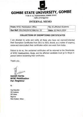 GOMSU notice on collection of exemption certificates