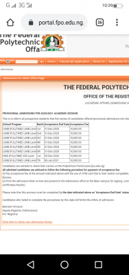 Federal Polytechnic, Offa batch 7 IJMB admission lists for 2020/2021 session