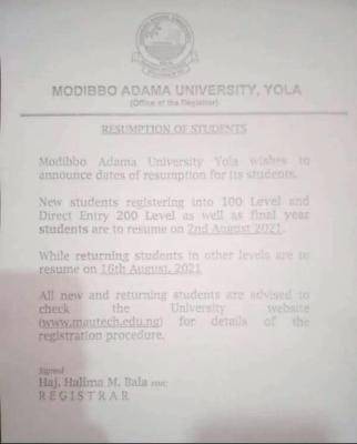 Mautech resumption date for new & returning students, 2020/2021 session