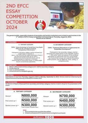 EFCC essay competition for tertiary & secondary school students - October 2024