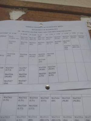 FUTminna first semester lecture timetable for 2021/2022 session